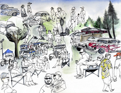 illustration of Line, Line with Color, Pen & Ink, Watercolor, Editorial, People, Americana