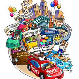 illustration of Cartoon, Collage, Whimsical, Humor, Computers, Corporate, Editorial, People, Transportation, Lifestyle