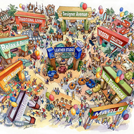 illustration of Cartoon, Design, Mixed Media, Watercolor, Architectural, Corporate, Maps, People, Web Illustration, Lifestyle