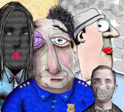 illustration of police, George Floyd, social, social unrest, black lives matter, law enforcement, covid-19, quarantine, demonstration, march, I can't breath, fatigue, editorial, editorial illustration, urban, spotlight, chief, 2020,