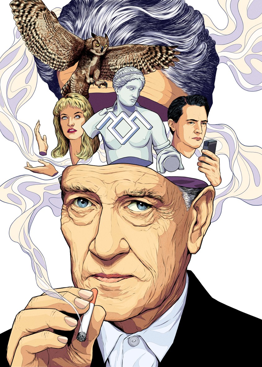 illustration of Director of Eraserhead (1977), Mulholland Drive (2001) et al, and creator of Twin Peaks. Part of my