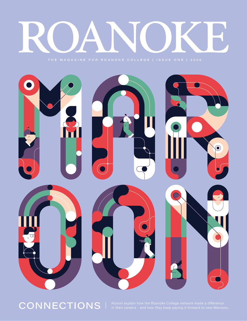 illustration of Cover alumni vector lettering geometric bold curved smooth illustration
Cover alumni vector lettering geometric bold curved smooth illustration for editorial of Roanoke COllege, clean lines, rounded, soft edges, blob, layered, cutout