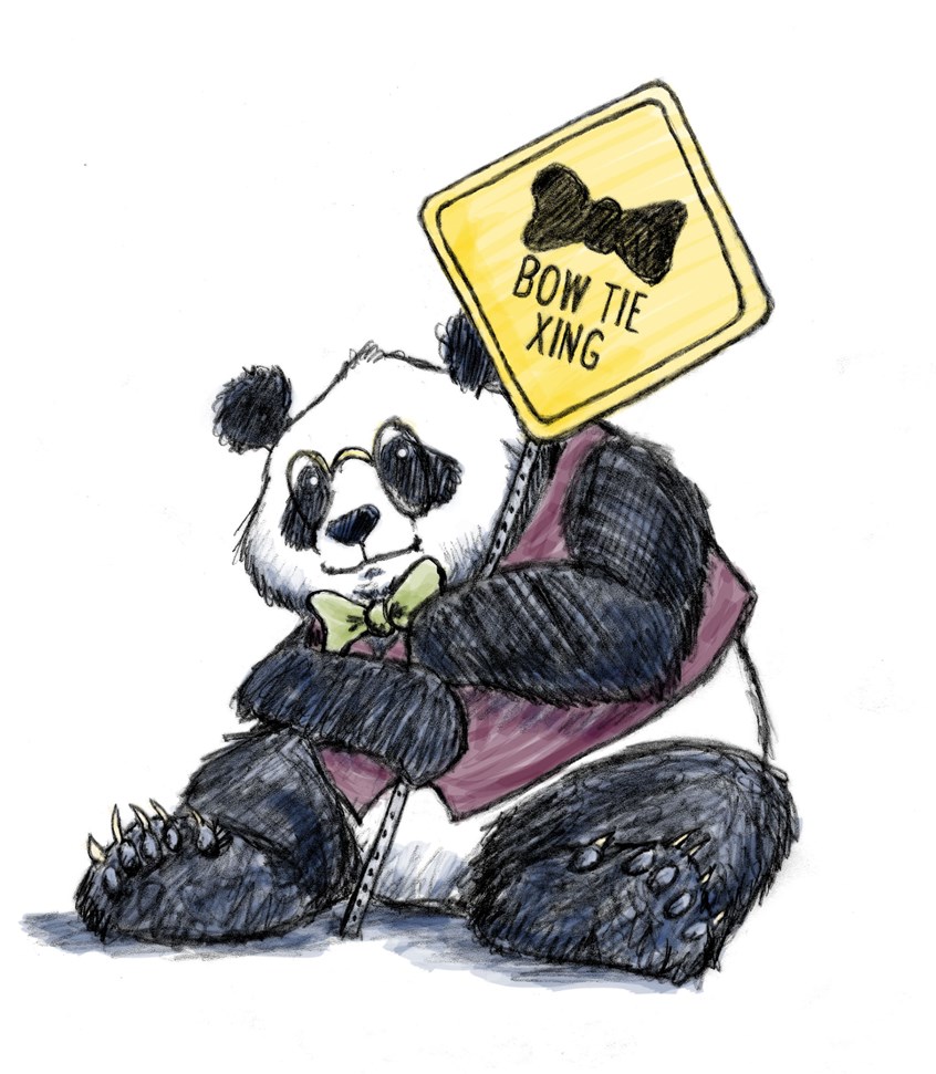 illustration of an illustration of one of my bow tie guys.
Panda, Bow Tie, Crossing, Sign, Illustration, Children's Book, Picture Book, Character Design, Asia, Fun, Whimsical, Animals, Fairy Tale, Fantasy, Illustrator, South East Asia, Art, Artist, Line, Wildlife, Animal, Children, Story Book, Character, Cover, Picture, Literature, Design, Greeting Card, Tale, Cultural, Bear, anthropomorphism, Bow Tie Guy, China