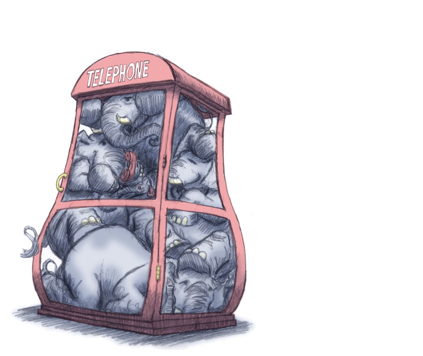 illustration of Illustration for the Twelve Elephants of Christmas. The Four Calling Elephants. Adaptation of the Classic Christmas Carol The Twelve Days of Christmas.
Wildlife, Singing, Christmas, Carols, Children, Children's Book, Picture Book, Picture, Illustrator, Design, Art, Artist, Fantasy Whimsical, Fun, Phone, Booth, Crowded