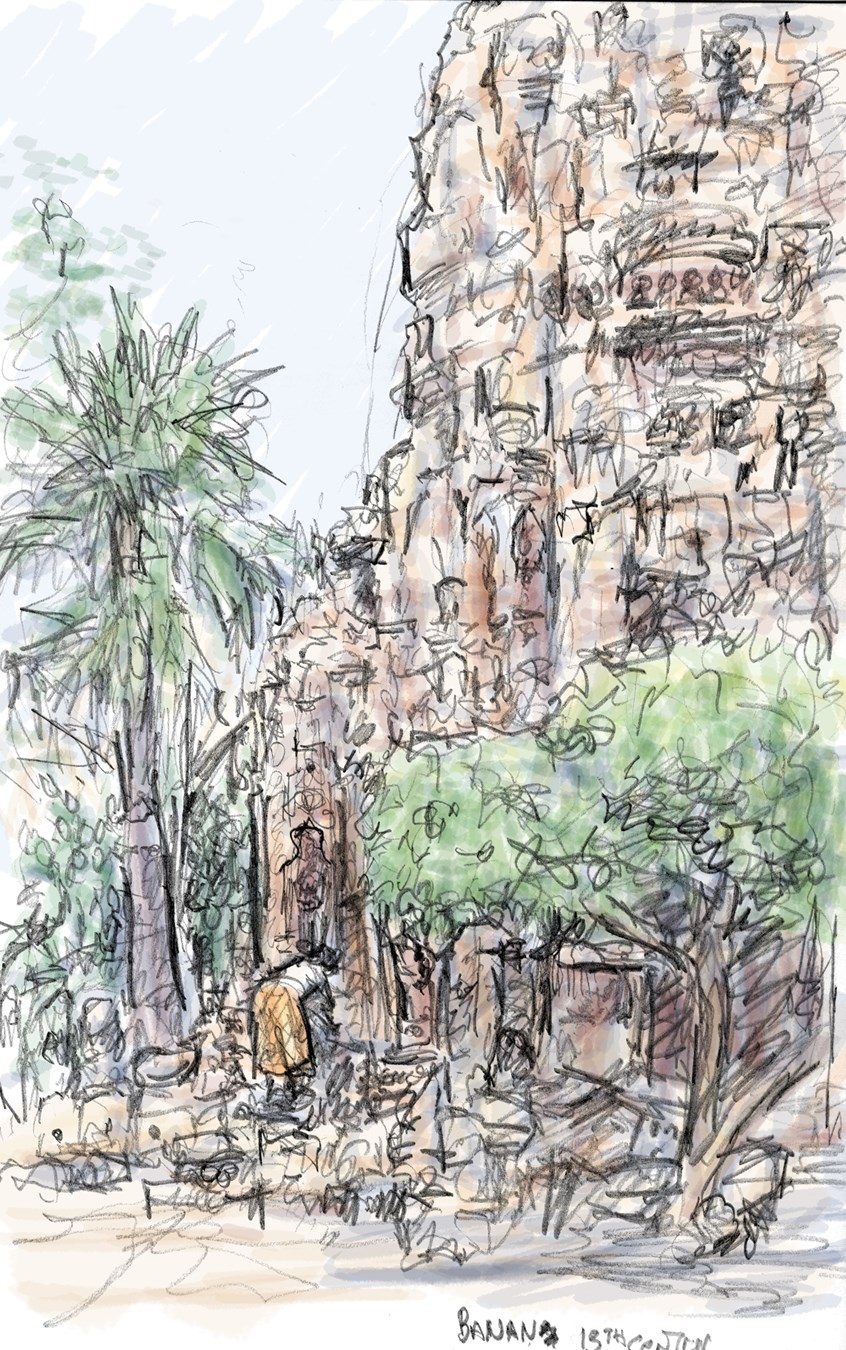 illustration of Onsite Sketch of the Banan Temple by Battenbang Cambodia.
Digital, Painted, Pencil, Ruins, Architecture, Asia, South East Asia, Tourist, Travel, Pencil, Romance, Romantic, Illustrator, Illustration, Artist, Art, Design, Line, Color, Animal, Vacation, Postcard, Mysterious, Culture, Cultural, Trip, Sightseeing, Explore, Destination, Getaway, Beautiful