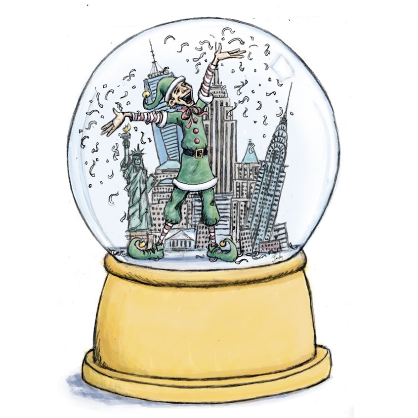 illustration of Poster Illustration for the Vermont Children's Theater Production of Elf, The Musical.
New York City, Snow Globe, Snow, City Scape, Musical, Illustrator, Digital, Whimsical, Statue of Liberty, Chrysler Building, Empire State Building, Art, Design, Artist, Christmas, Holiday, Character Design, Fun, Winter, Confetti,