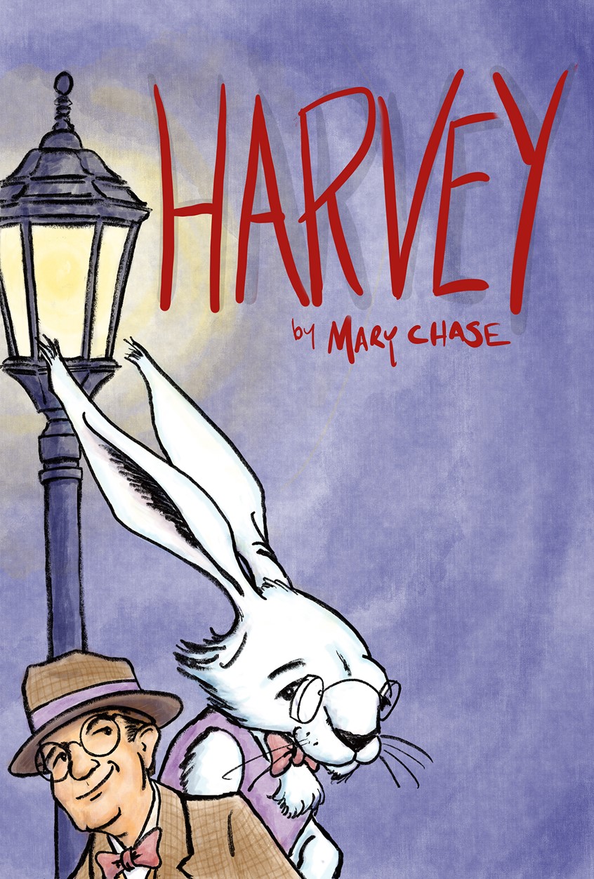 illustration of Theater Poster for the Comedy Harvey, by Mary Chase. I captured the innocence and playfulness of the play with simple lines and the simplicity of the composition. I conveyed the relationship between Elwood and Harvey with the knowing glance between the two.
Rabbit, Theater, Play Poster, Design, Illustration, Lamp Post, Night, Art, Graphic Designer, Illustrator, Artist, Procreate, Bow Tie, Man, 1940s, Fantasy, Comedy, Theatrical, Stage Production, Humorous, Fun,