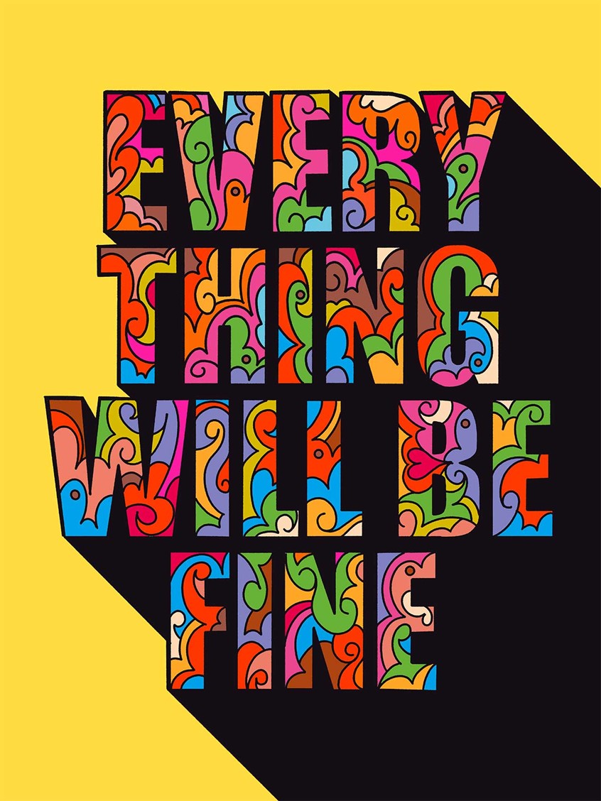 illustration of optimism, optimistic, confidence, expectation, happiness, trust, enthusiasm, idealism, positive, positivism, hope, lettering, typography, type, hippie, 60s, 1960, 1960s, decorative, ornament, decoration, ornamental, whimsical, mural, positive, sixties, psychedelia, era, psychedelic, hippies, alphabet, typeface, fonts