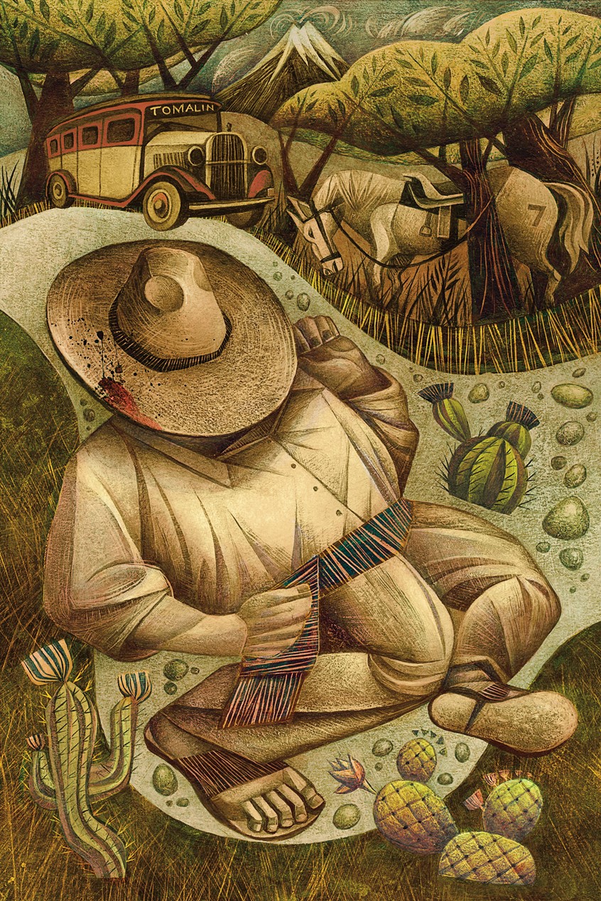 illustration of Under the Volcano (Suntup Editions)
One of the greatest novels of the 20th century, “Under the Volcano” is Malcolm Lowry’s powerful and lyrical statement on the human condition, and a brilliant portrayal of one man’s constant struggle against the forces that threaten to destroy him.
Day of the Dead, Dia de los Muertos, La Catrina, Mexico, Novel, 20th Century Classic Literature
Alcoholism, Existentialism, Decent, Darkness,
Tragedy, Destruction, Divine, Love, Volcano, Cactus, Horse, Bus