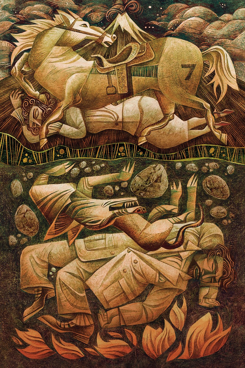 illustration of Under the Volcano (Suntup Editions)
One of the greatest novels of the 20th century, “Under the Volcano” is Malcolm Lowry’s powerful and lyrical statement on the human condition, and a brilliant portrayal of one man’s constant struggle against the forces that threaten to destroy him.
Day of the Dead, Dia de los Muertos, La Catrina, Mexico, Novel, 20th Century Classic Literature
Alcoholism, Existentialism, Decent, Darkness,
Tragedy, Destruction, Divine, Love, Volcano, Horse, Dog, Death