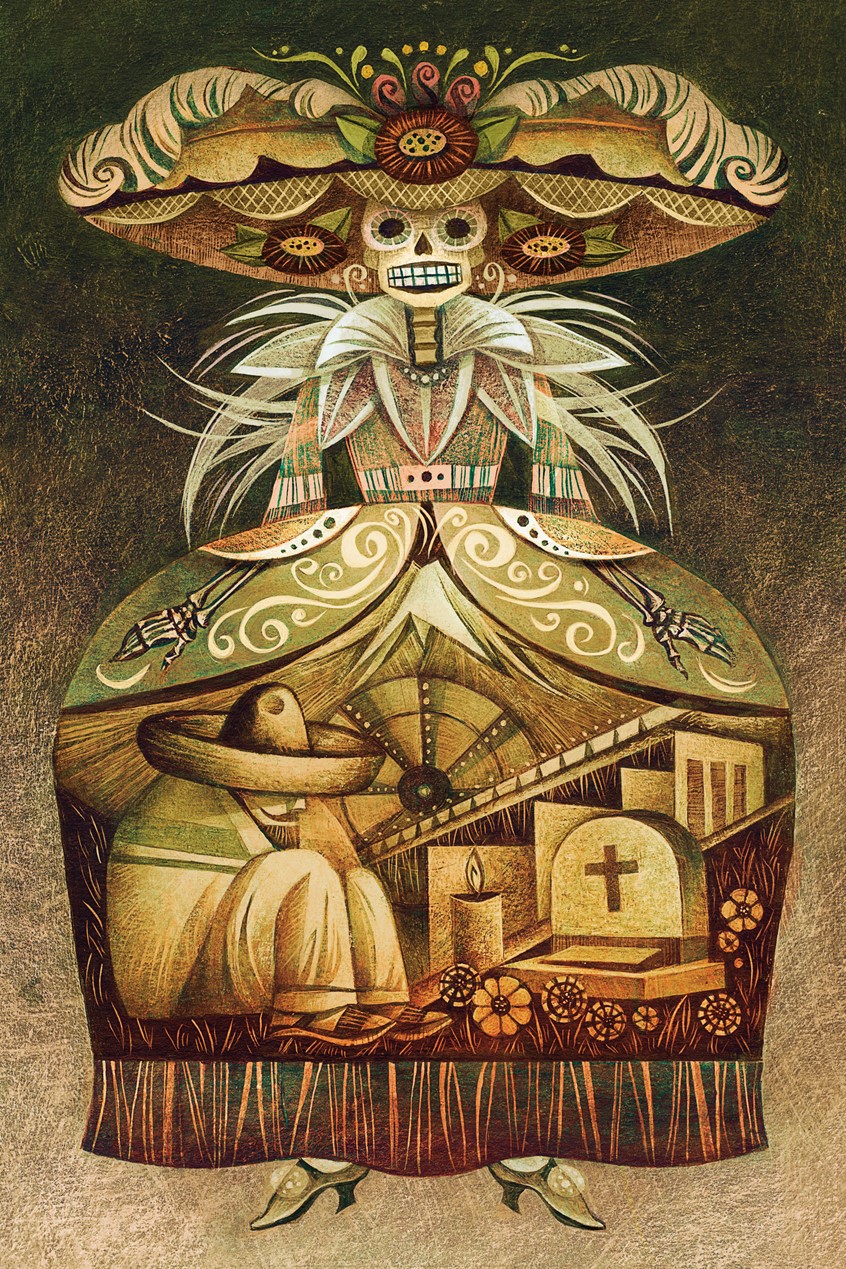 illustration of Under the Volcano (Suntup Editions)
One of the greatest novels of the 20th century, “Under the Volcano” is Malcolm Lowry’s powerful and lyrical statement on the human condition, and a brilliant portrayal of one man’s constant struggle against the forces that threaten to destroy him.
Day of the Dead, Dia de los Muertos, La Catrina, Mexico, Novel, 20th Century Classic Literature
Alcoholism, Existentialism, Decent, Darkness,
Tragedy, Destruction, Divine, Love, Volcano, Palm, Garden, Bird