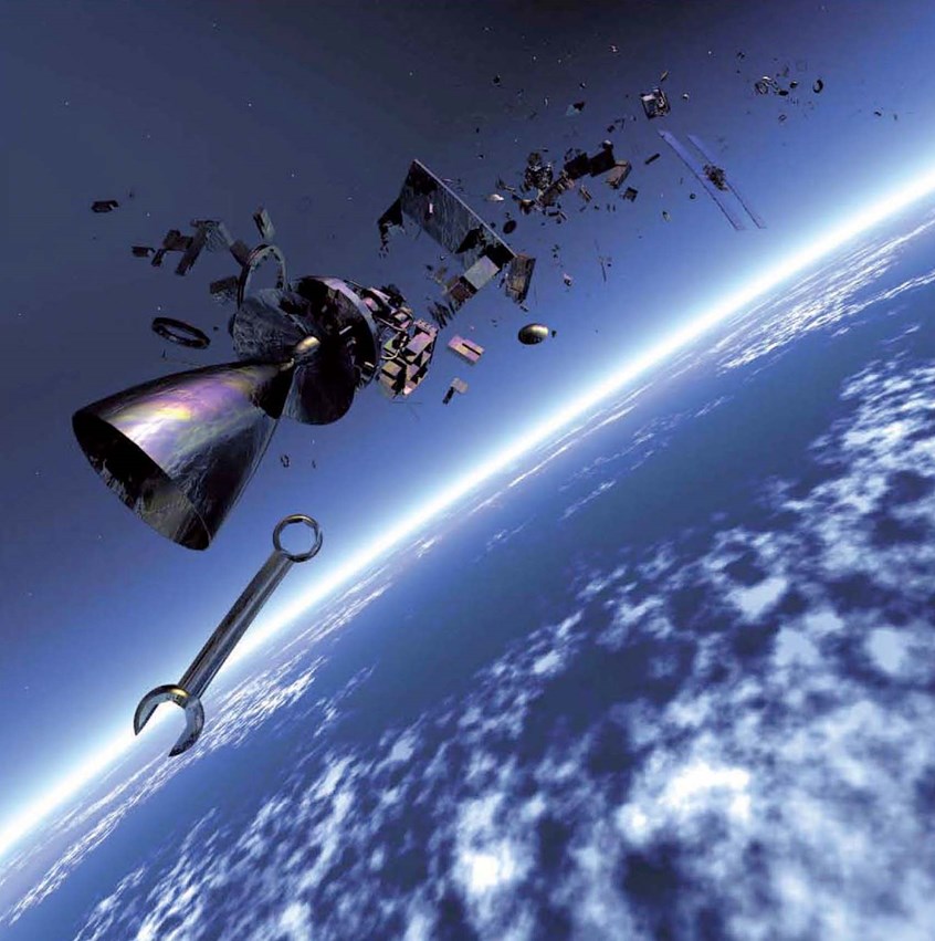illustration of 3D digital illustration depicting the debris left above the earth atmosphere, due to the successive launching of space vehicles and satellites, 3D illustration, CGI, Adobe photoshop images, Vector Images, Historical images, Technical Images, Science, Scientific images, Photorealism, Montages, Products, Maps, Animation, Scientific animation, Astronomy, People, Animals, Archeology, Architecture, Cutaways,