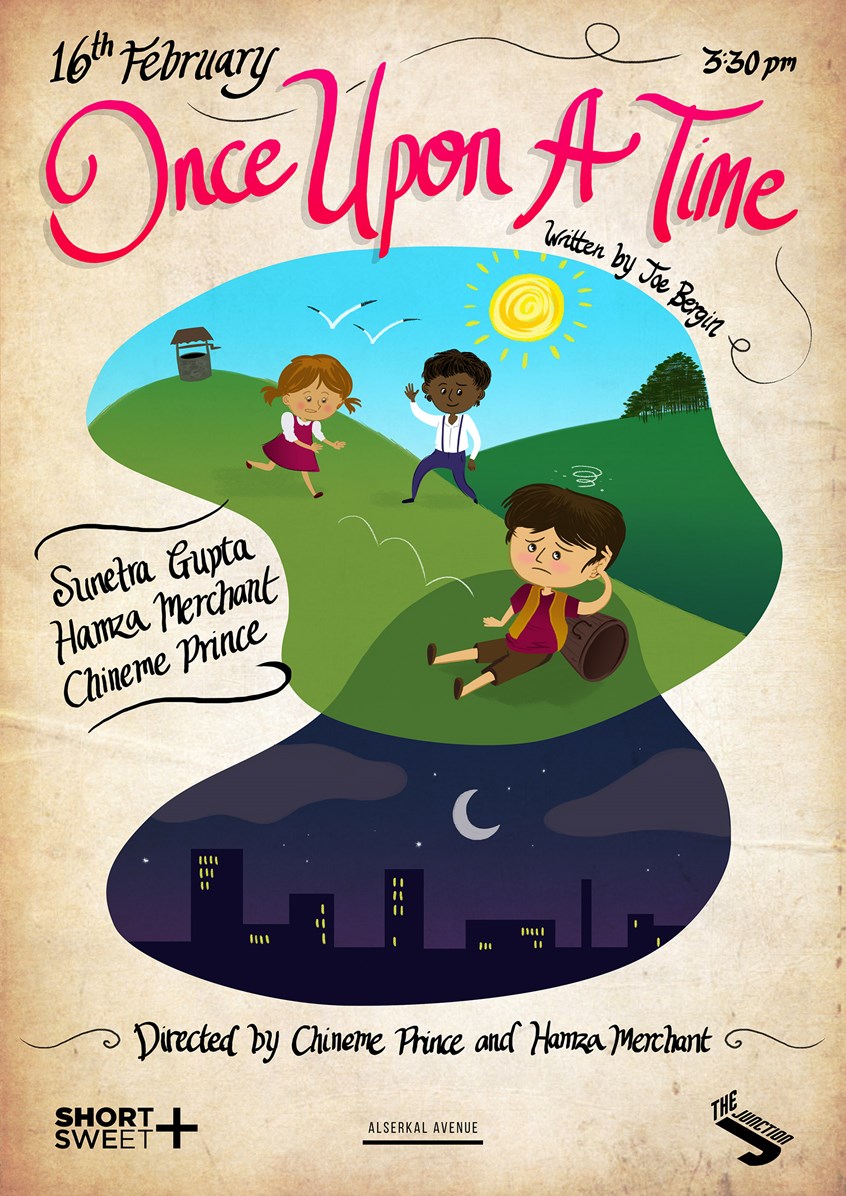 illustration of Poster design with custom handwritten lettering for the Short + Sweet theatre production