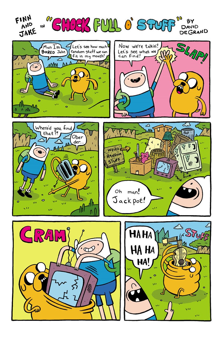 illustration of Adventure Time, Finn, Jake, comics, cartoon, funny, junk. broken, junkyard, television, refrigerator, toaster, cram