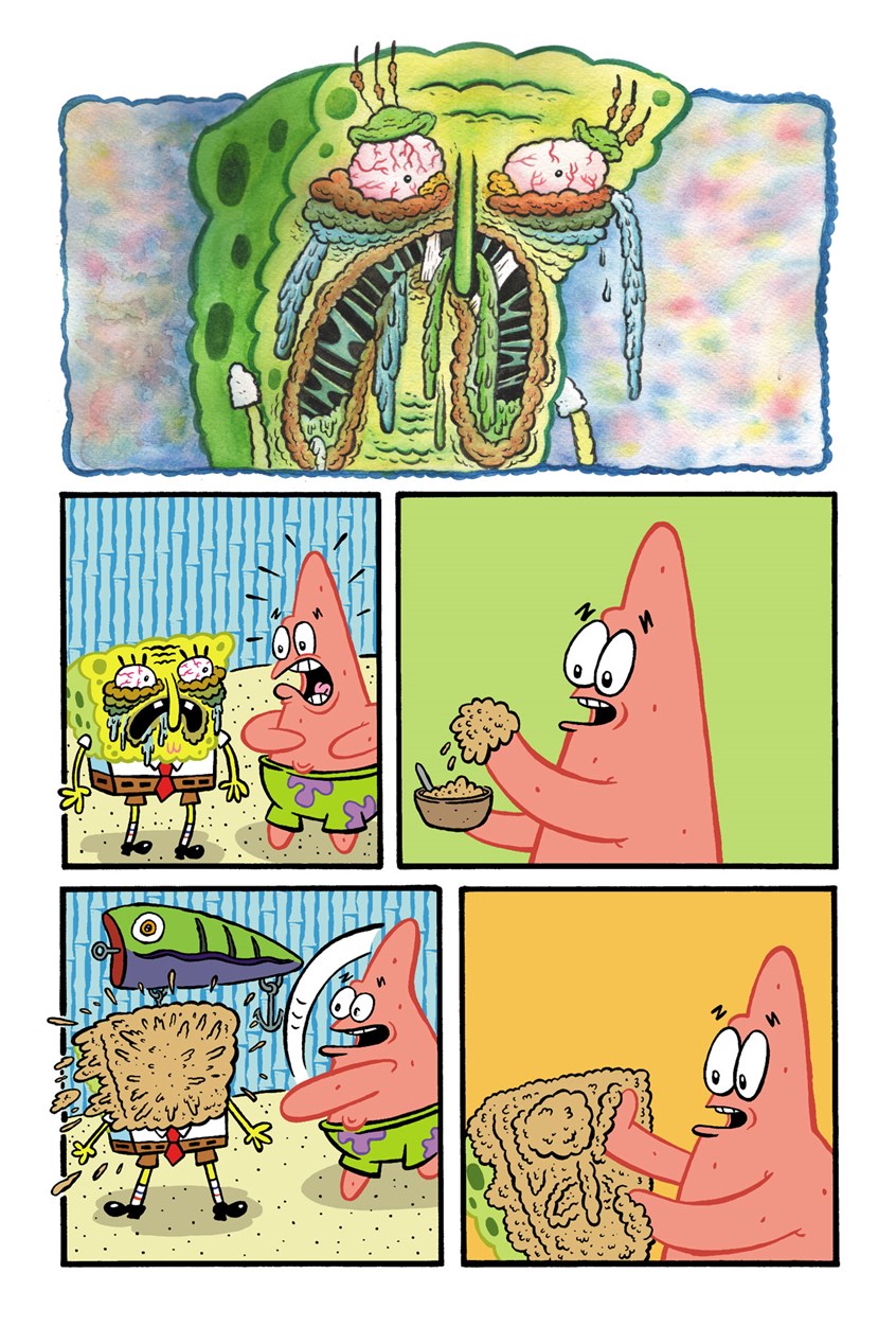 illustration of SpongeBob, Patrick, comics, cartoon, funny, fish, ocean, sea, cry, crying, sad, watercolor, tears, crusty eyes, bloodshot, gross, snot