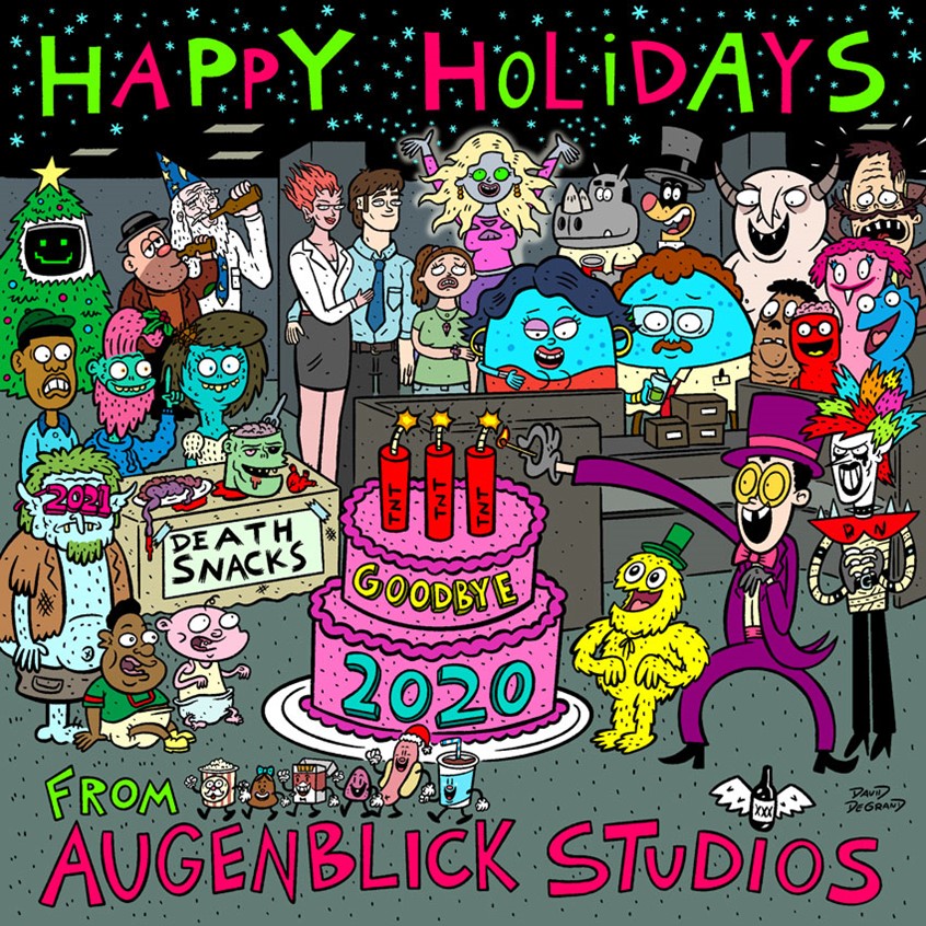 illustration of Christmas card I illustrated for Augenblick Studios. #HappyHolidays #2020 #Augenblick #animation #cartoons #UglyAmericans #WonderShowzen #TheJellies #DeathHacks #Superjail