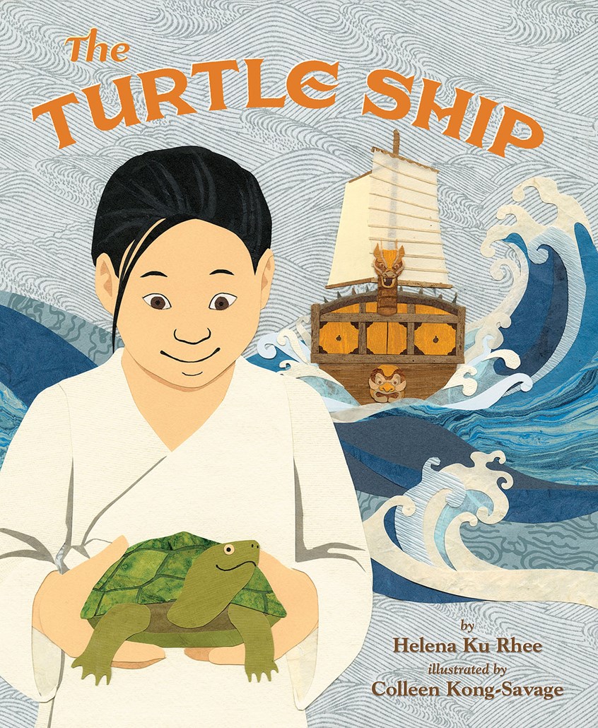 illustration of Cover artwork for picture book released June 2018. Set in 16th century Korea, a boy designs the greatest battleship in naval history with a bit of inspiration from his pet turtle. This work of historical fiction was published by Lee & Low Books.
turtle ship, gobukson, Asia, publishing, Joseon dynasty, ship, boat, boats, ocean, waves, sea, asian kids, kid, reptile, ancient, Orient, Colleen Kong-Savage.