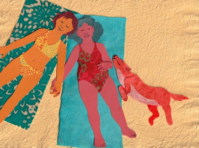 illustration of Illustration for landing page of Nameclouds website. Nameclouds is a baby-naming app.
Family, expecting, belly, couple, romance, romantic, love, beach, towels, sunbathing, sun, warm, hot, summer, dog, animal, pet, leisure, pregnant, pregnancy, happiness, women, pride, lesbian, gay, sand, canine, holding hands, tan, skin, relaxation, Kong-Savage
