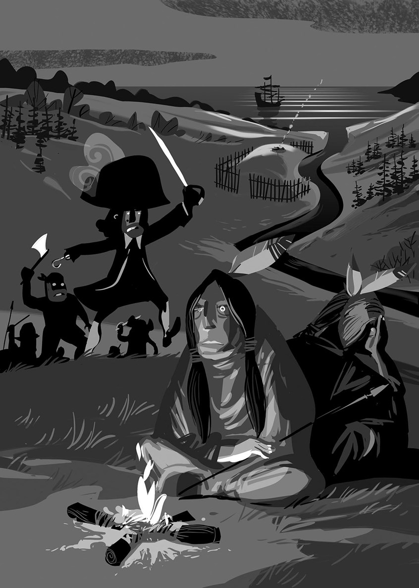 illustration of Peter Pan children's book, illustrated for Vitolibro edition, Germany. ISBN 978-386940-140-9, Neverland, dreams, fairy tales, fantasy, pirates, children, night, pirate ship, caribbean, island, crocodile, captain, Indians