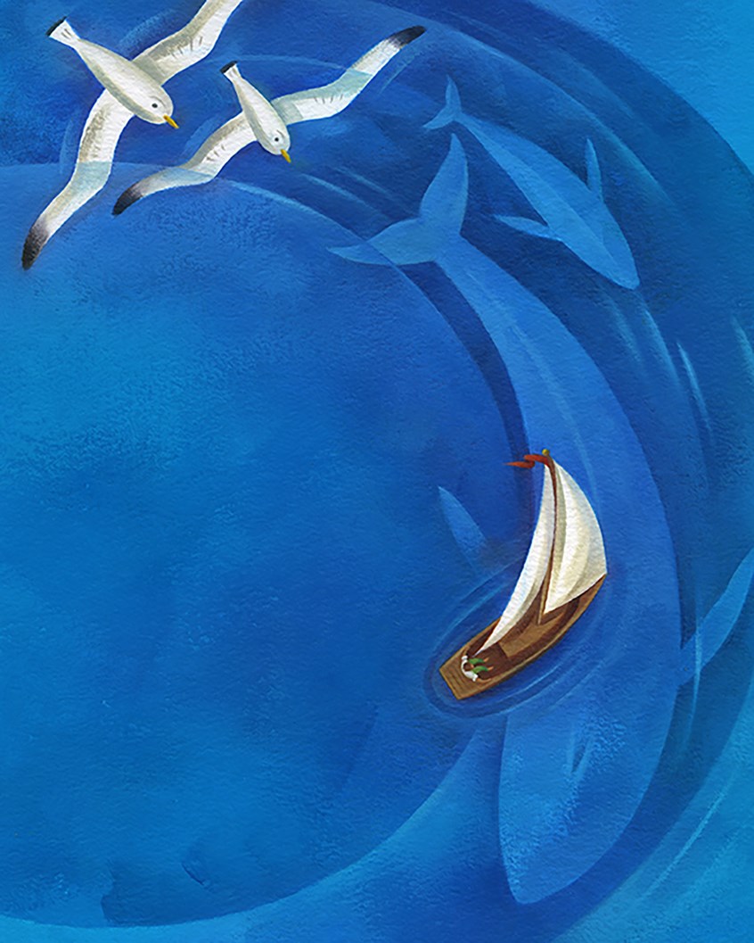 illustration of #childrensbooks #childrenspublishing #childrensillustrators #childrensillustration #childrensbookartist #characterdesign #fairytales #picturebooks #picturebookillustration #picturebookartist #painterly #sailbboat #birds #ocean #whales