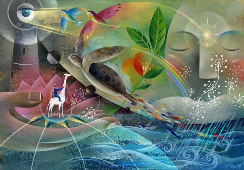 illustration of #childrensbooks #childrenspublishing #childrensillustrators #childrensillustration #childrensbookartist #characterdesign #fairytales #picturebooks #picturebookillustration #picturebookartist #dreamscene #giraffe #painterly #turtle # water #nature