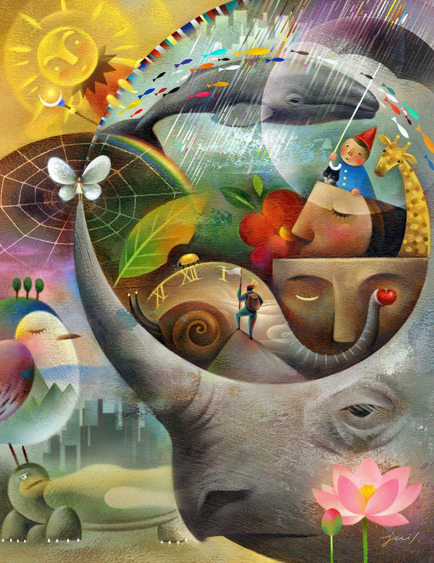 illustration of #illustratorsoninstagram #childrensbooks #childrenspublishing #childrensillustrators #childrensillustration #childrensbookartist #characterdesign #fairytales #picturebooks #picturebookillustration #picturebookartist #painterly #rhino #giraffe #bird #snail #whale #rain #sun #fairy