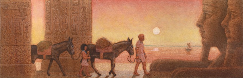 illustration of Art Director Jeff Wills
National Geographic, children books, book cover, Egypt, animals, donkey, sunset, animals, backpack, walking, travel, ancient, statue, art, costume, animal