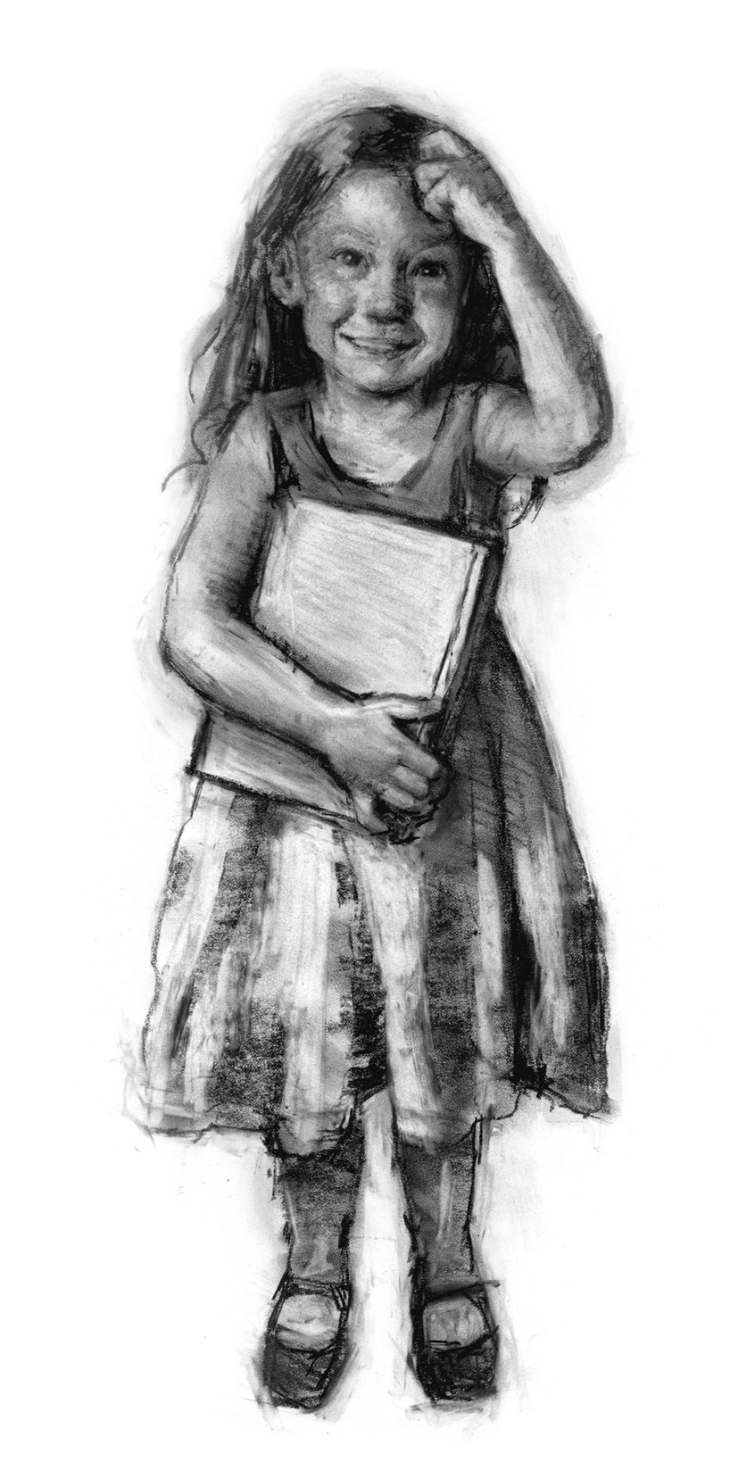illustration of Art Director Janet Radoman
English Language Arts, black and white, educational, children, school, learning, black & white, little girl, expressive, book, thinking, intelgent,