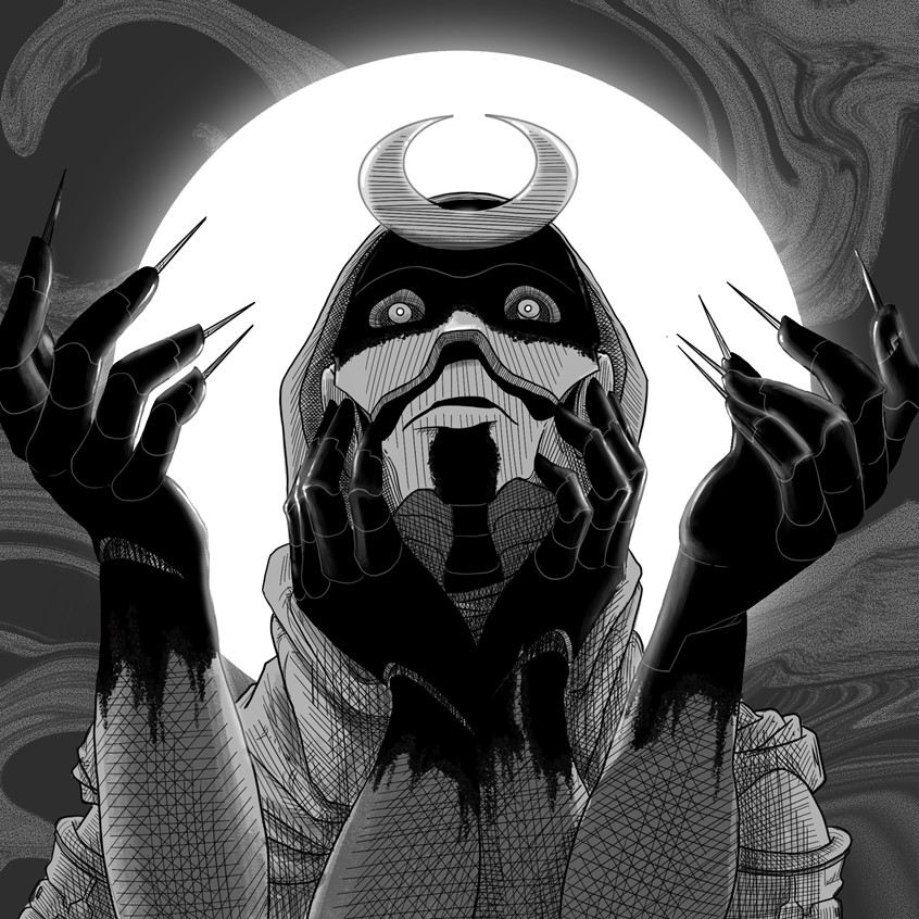 illustration of AI looking for meaning far beyond their programing. This priestess of the moon feels all.
Robots, Viking, post-apocalyptic, digital art, hatching, dark, science fiction, editorial, scifi, mystical, witch, futuristic, DND, fantasy