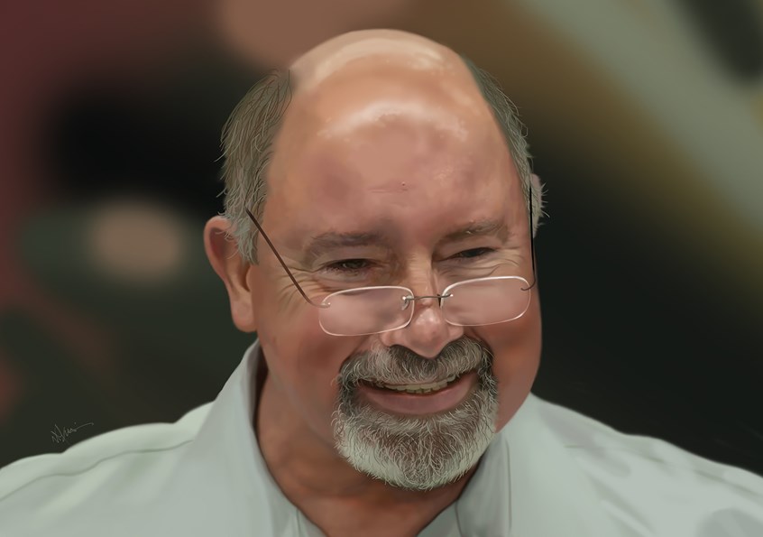 illustration of Portrait of beloved music teacher Doug Burris, commissioned on the occasion of his 2016 Memorial in Miami Beach. A former student of his described it as: