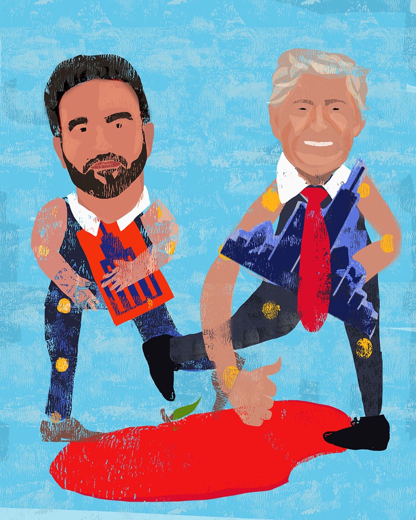 illustration of “Two paper dolls, two New York icons, one giant apple. Politics has never looked so cut-out and colorful.”
“A whimsical take on NYC politics — Trump and Mamdani reimagined as paper dolls, each holding their favorite New York icon, balancing together on the Big Apple. A reminder that in this city, even big personalities can feel a little… two-dimensional.”