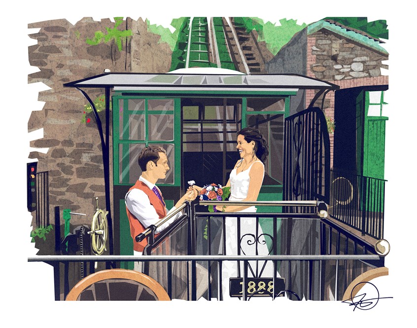 illustration of A picture of my best friend and her husband on their wedding day, in Lynmouth, UK.
Illustrator, illustration, art, design, best, consumer, arts, Travel, tourism, portrait, people, cover, Editorial, gondola, love, flowers, railing, classic, book, poster, adventure, lifestyle, emotional, brick, brass, signs, rail, architecture, postcard