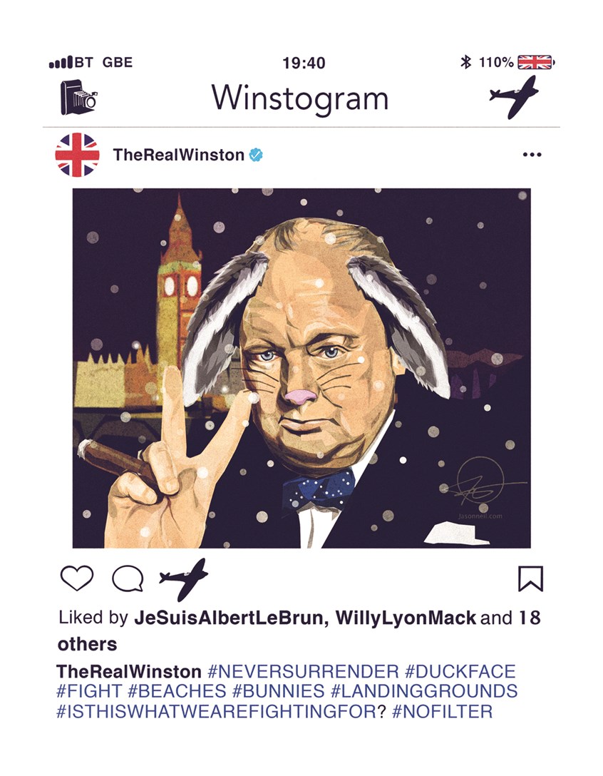illustration of What if there was social media in the 40's?
Illustrator, illustration, art, design, best, consumer, spoof, portrait, parody, satire, politics, prime minister, uk, brexit, vote, funny, cigar, Big Ben, authority, whimsical, democracy, government, referendum, eu, absurd, entertainment, Winston Churchill, caricature