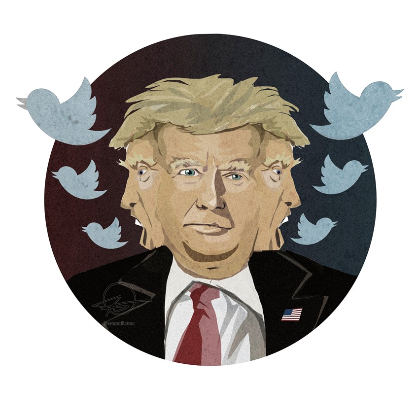 illustration of Seems pretty self explanatory ..What President Trump looks like, using Twitter.
Illustrator, illustration, art, design, best, consumer, arts, parody, satire, politics, speech, American president, immigration, impeachment, quid pro quo, elections, editorial, magazine, cover, promo, government, american culture, Jekyll and Hyde,