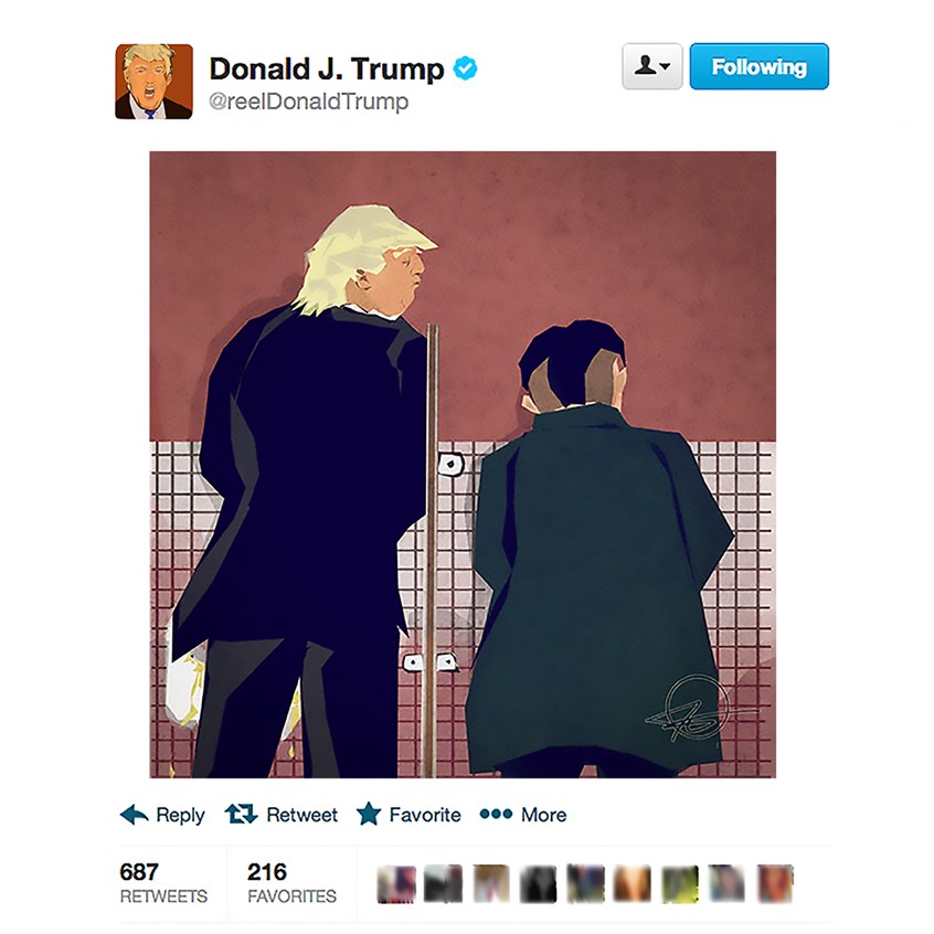 illustration of The first thing that came to mind when President Trump was talking about how big his button was, compared to N.Korea's...
Illustrator, illustration, art, design, best, consumer, arts, parody, satire, politics, speech, American president, immigration, impeachment, quid pro quo, elections, editorial, magazine, cover, promo, government, american culture, nuclear,
