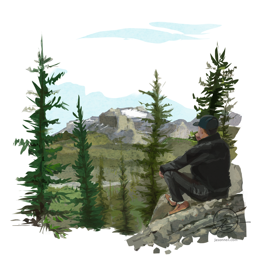 illustration of Pondering the wilderness
Illustrator, illustration, art, design, best, consumer, arts, portrait, travel, adventure, tourism, environment, magazine, editorial, trees, valley, lifestyle, Canada, national park, sky, snow, lifestyle