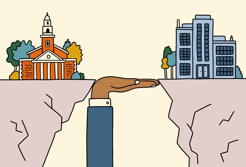 illustration of Illustration for Denison Alumni Magazine. The Knowlton Center for Career Exploration has granted more than $2 million in internship stipends, which make low or unpaid internships possible for hundreds of students each summer.
Digital, Line with Color, Education, Editorial, Business, Student, Career