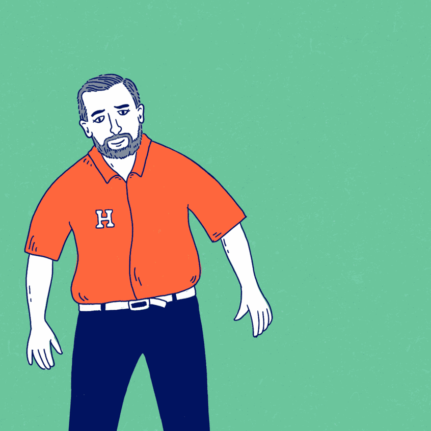 illustration of GIf for the Texas Observer magazine's Strangest State Column. This one is animating when Ted Cruz got hit by a can of White Claw!
Keywords: Animation, Gif, politician, political satire, humor, heckling