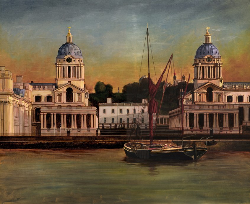 illustration of River View - Private commission for the Royal Naval College, oil paintings, digital paintings, pastiche, classical paintings, landscapes, editorial, advertising, acrylic paintings