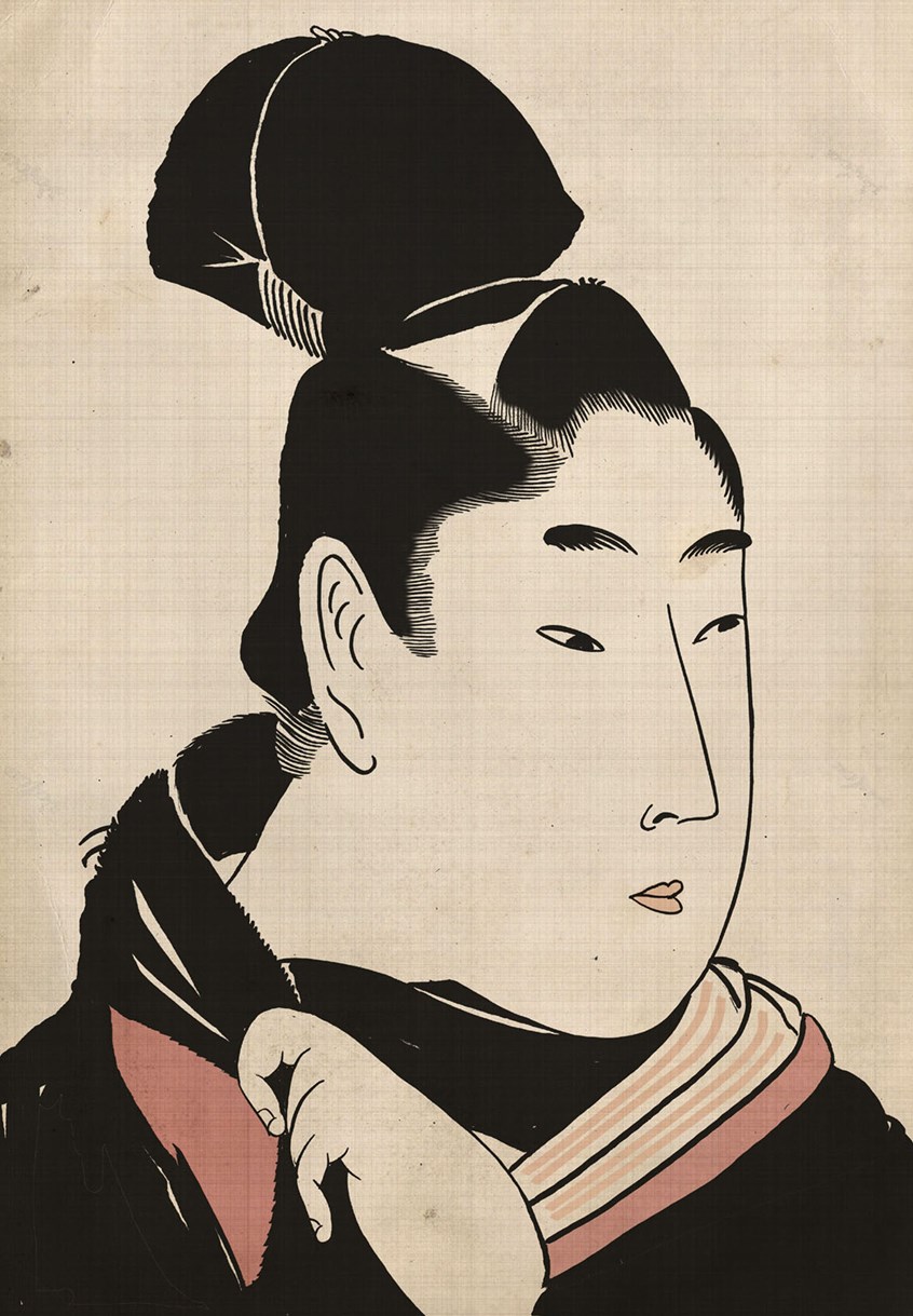 illustration of Japanese Traditional Style Portrait for Self Promotion, oil paintings, digital paintings, portraits, pastiche, classical paintings, landscapes, editorial, advertising, acrylic paintings