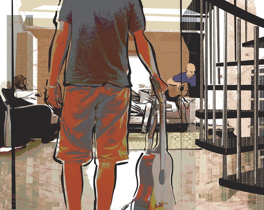 illustration of Interior of apartment with people done for Style Magazine, oil paintings, digital paintings, portraits, people, pastiche, classical paintings, landscapes, editorial, advertising, acrylic paintings