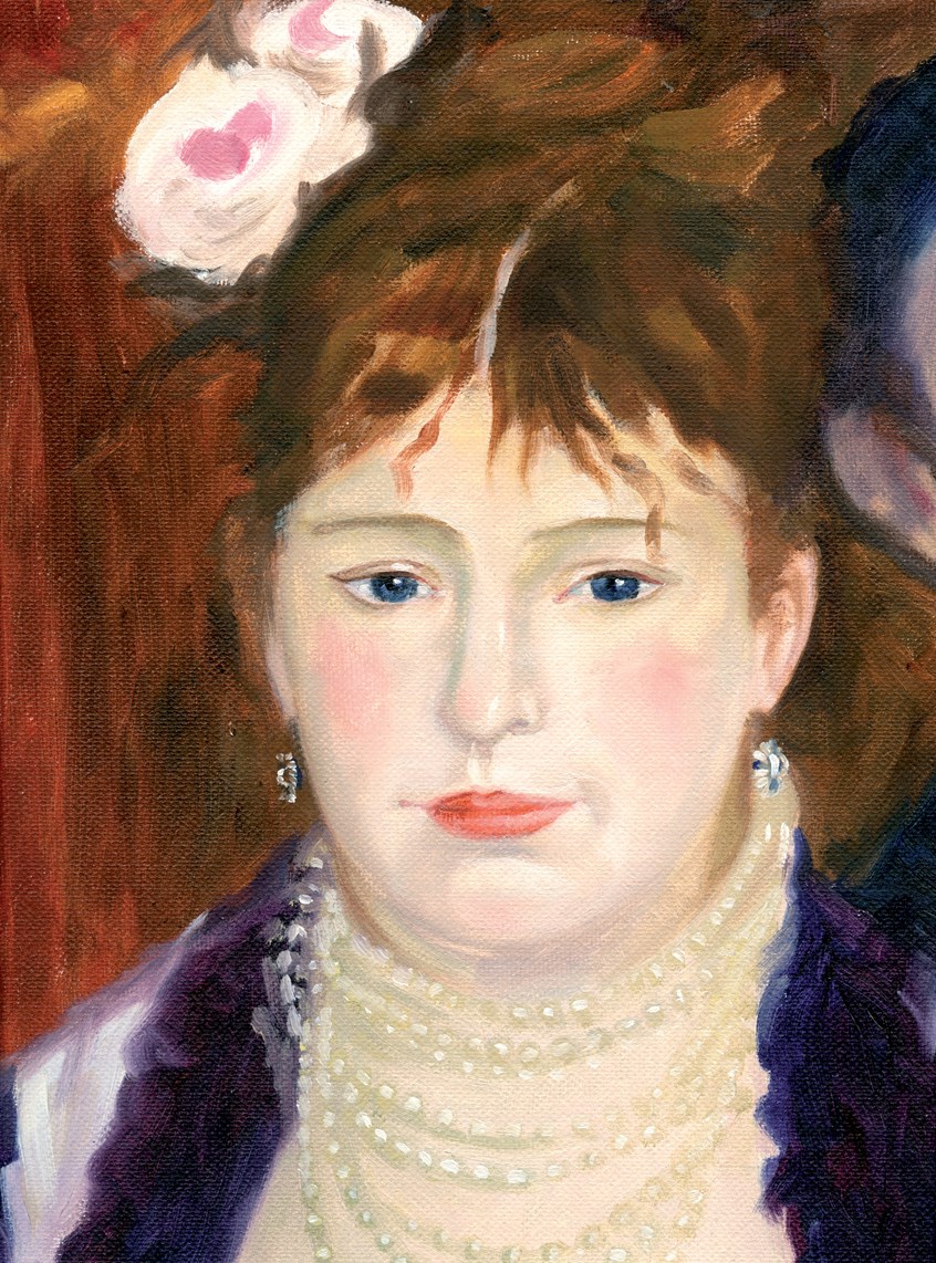 illustration of Woman's head done as Renoir's Style, oil paintings, digital paintings, portraits, people, pastiche, classical paintings, landscapes, editorial, advertising, acrylic paintings
