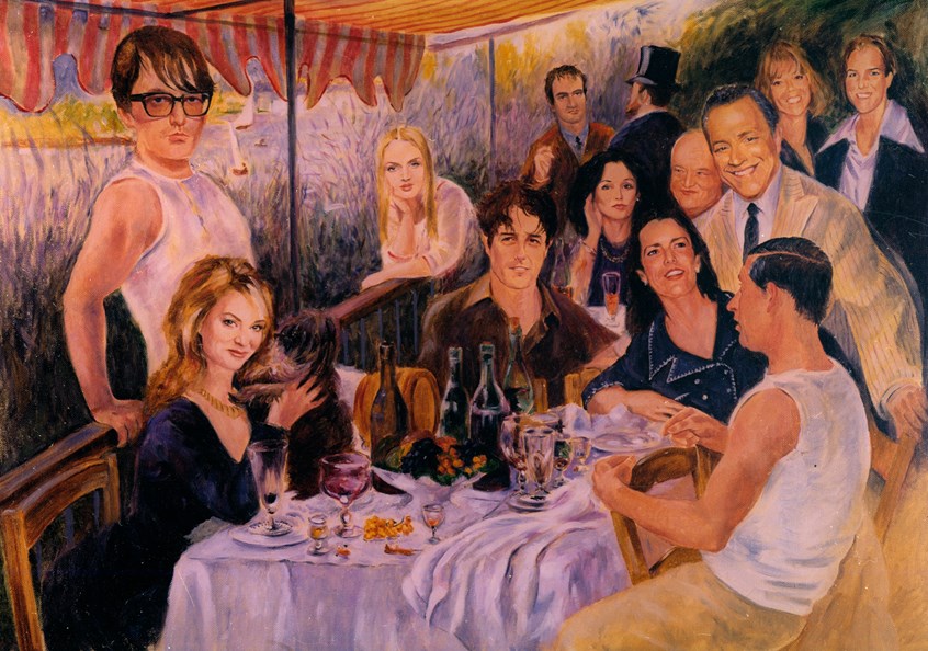 illustration of Illustration, in the style of Renoir, of famous people for Tatler Magazine, oil paintings, digital paintings, portraits, people, pastiche, classical paintings, landscapes, editorial, advertising, acrylic paintings, poster, impressionistic.