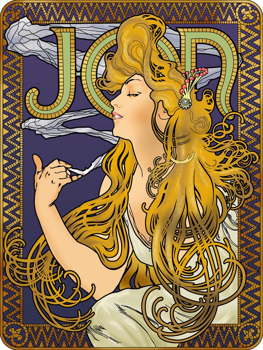 illustration of Illustration of woman's head - Mucha Style for self promotion, oil paintings, digital paintings, portraits, people, pastiche, classical paintings, landscapes, editorial, advertising, acrylic paintings, poster, impressionistic, graphic style.