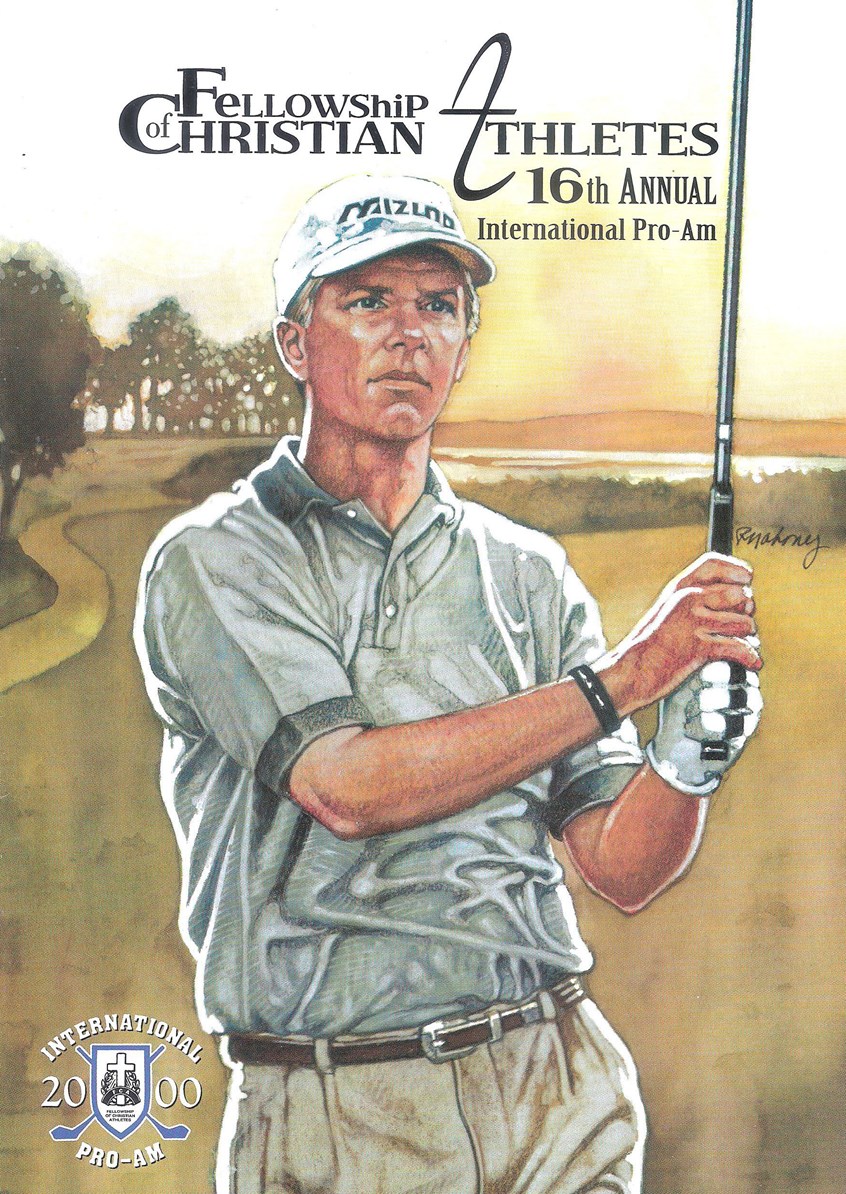 illustration of F/C portrait/montage of the golf player Larry Mize done in acrylic, sports, soccer, personalities, people, football players, baseball players, pencil drawings, montage, oil paintings, acrylic paintings, mixed media, realistic paintings, line drawings, pen & ink drawings, painterly, realism.