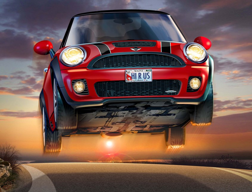 illustration of F/C illustration of Mini Cooper, digital image, photoshop image, realism, realistic images, automotive images, 3D imaging, car images, cutaway images, architecture, technical images, science, scientific images, vector images, product images, airplanes, motor engines, cutaway of cars, cutaway of engines, corporate, book covers, magazines.