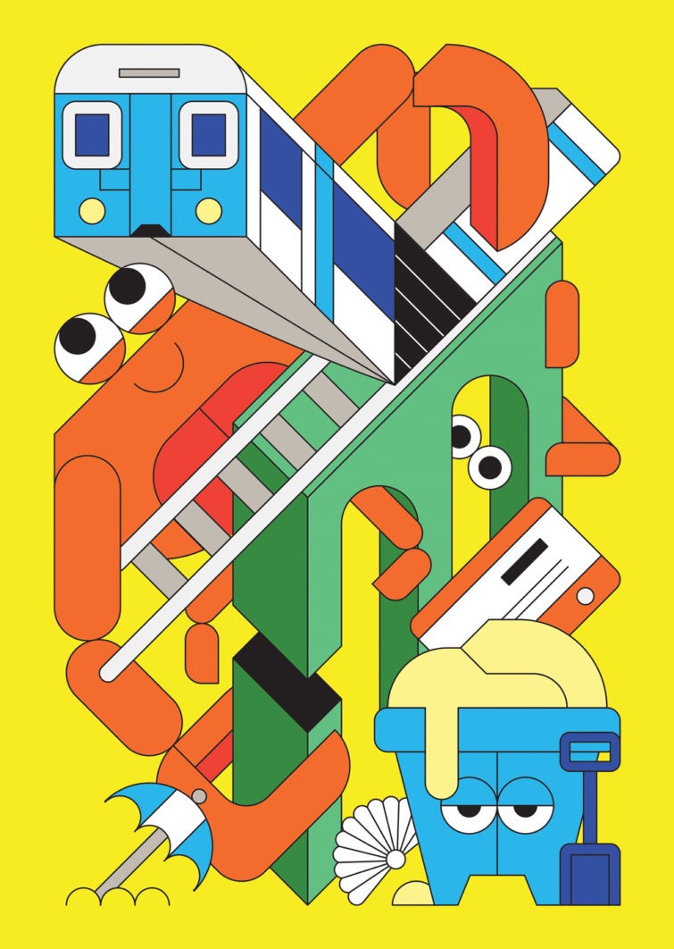 illustration of portrait, man, graphic, abstract, editorial illustration, design, publishing, tech, people, kids, sport, humour, cover, train, crab, travel, graphic, editorial illustration, tech, colour, design, publishing, kids, people, play, advertising, graphic, people, animation, poster, editorial illustration, toys, games, children, branding, creative direction, advertising, magazines, publishing, children's books, books, character design, icons, icon, train, travel, vacation, transportation, fun,