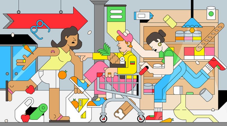 illustration of character design, editorial illustration, branding, magazines, publishing, comic, cartoon, children, children's books, logo, icon, gaming, games, toys, fun, packaging, animation, shopping, retail, supermarket, women, fashion, groceries, shopping cart, fun,