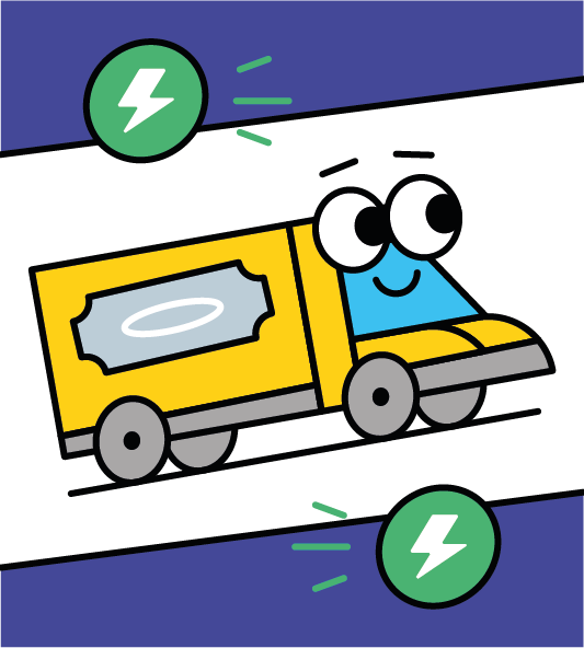 illustration of truck, road, electric, electricity, energy, editorial illustration, branding, eco, green, environment, transport, children, publishing, children's book, infographic, friendly, educational, face, technology, science,