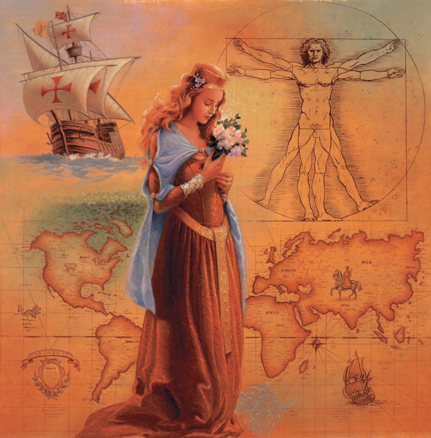 illustration of F/C illustration of montage of the 1500's about the discoveries, oil painting, acrylic painting, montage, editorial, historical paintings, book covers, portraits, people, architecture, landscapes, religious paintings, social studies.